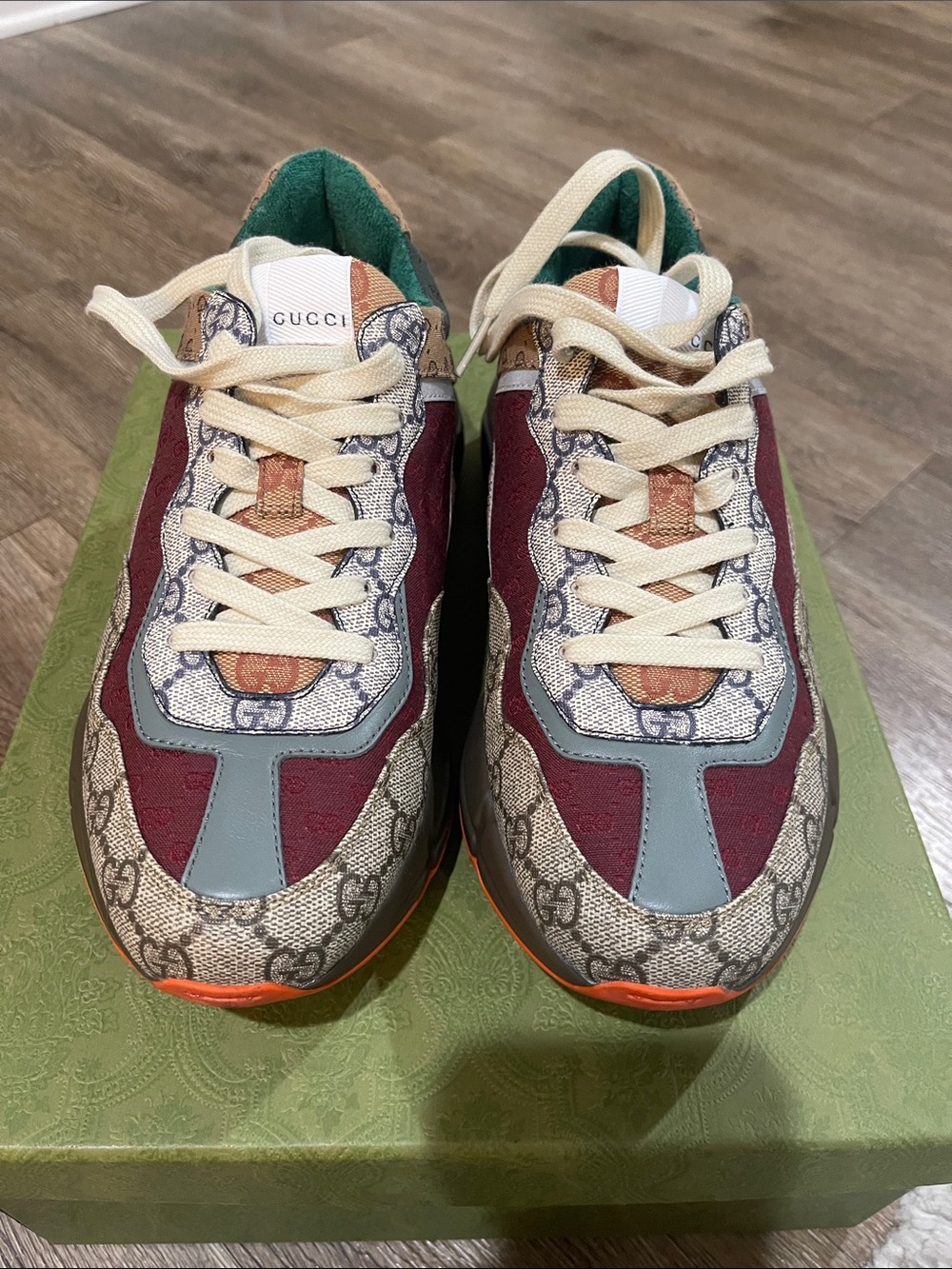 Authentic Gucci Women’s Multicolor GG Supreme Sneakers - Burgundy, Beige & Green